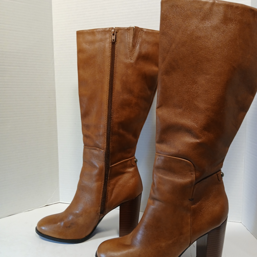 Brown Leather Heeled Boots, Liz And Co, Funky Sexy Fun Vibe,4 Inch Heel Size 8.5 - Picture 3 of 15